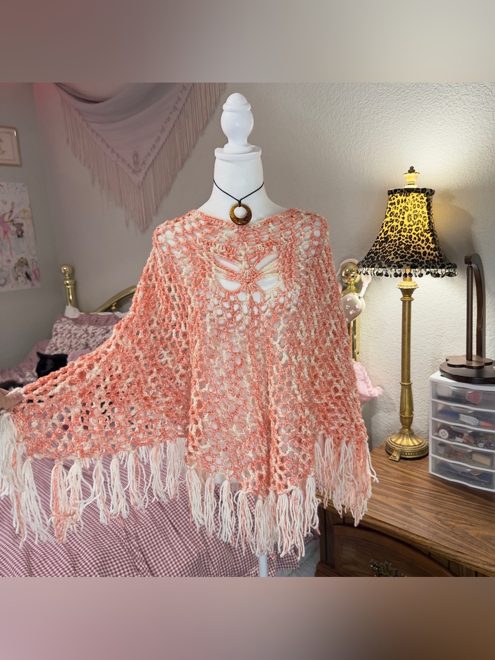 Y2K Style Butterfly Crochet Fringe Poncho